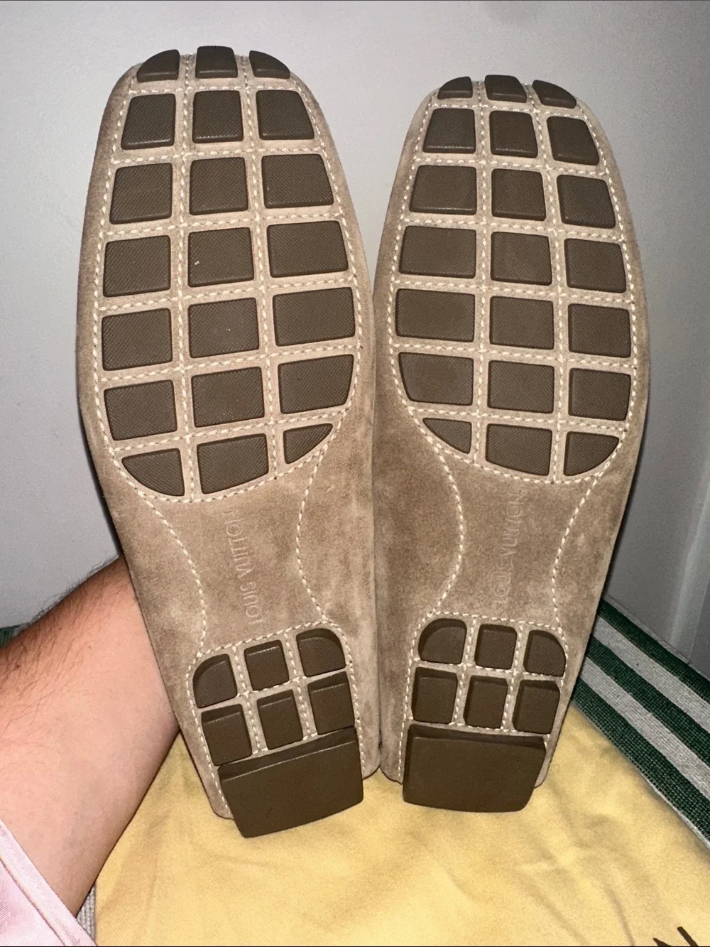 Louis Vuitton Men’s Suede Loafers in Taupe Brown with LV Hardware